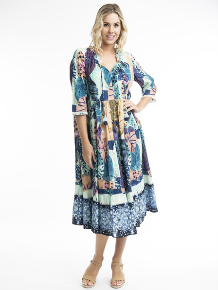 Orientique Orientique Agios blau gemustertes Midikleid für Damen