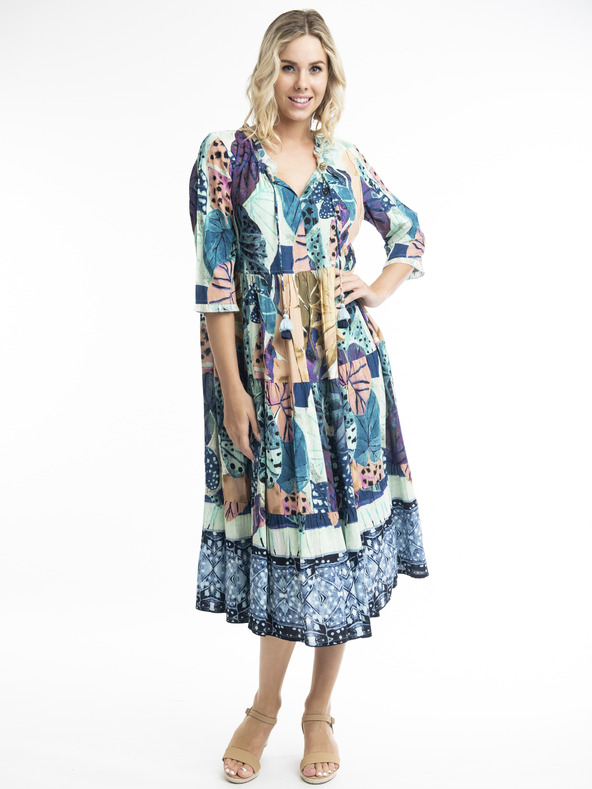 Orientique Orientique Agios blau gemustertes Midikleid für Damen