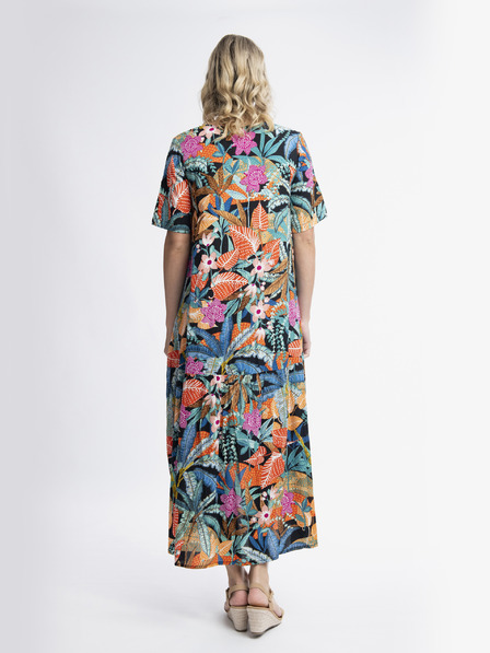Orientique Orange-blaues gemustertes Maxikleid von Orientique Paphos für Damen