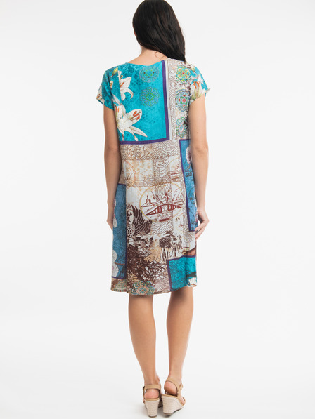 Orientique Orientique Leonardo braun und blau gemustertes Damenkleid mit Leinen