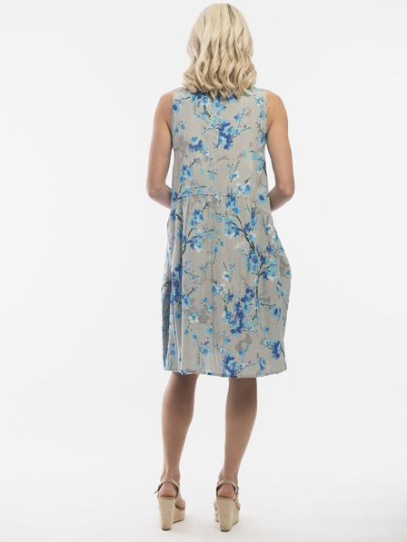 Orientique Blaugraues geblümtes Damenkleid mit Leinen Orientique