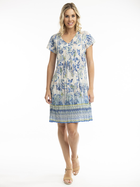 Orientique Beige-blaues Orientique Rhodos Damen-Blumenkleid