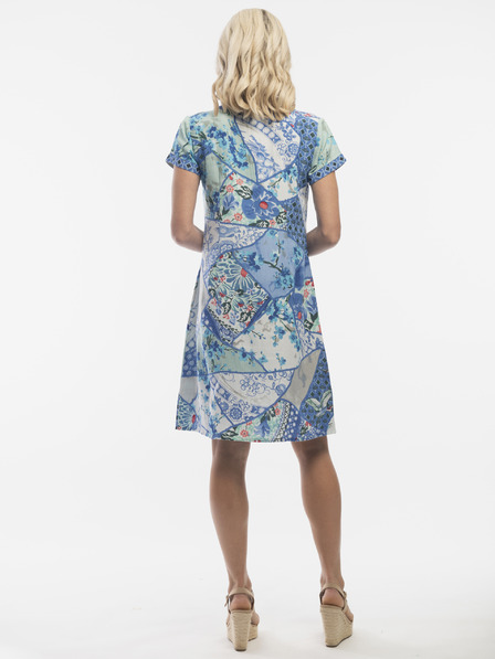 Orientique Orientique blaues geblümtes Damenkleid mit Leinen