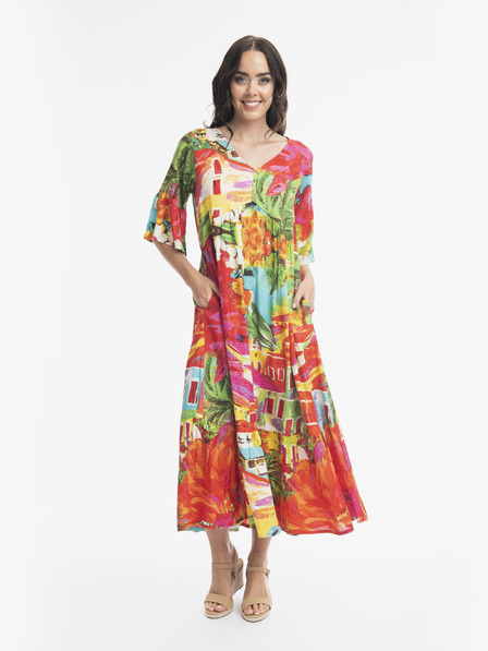 Orientique Rotes gemustertes Maxikleid Orientique Aiya Napa für Damen