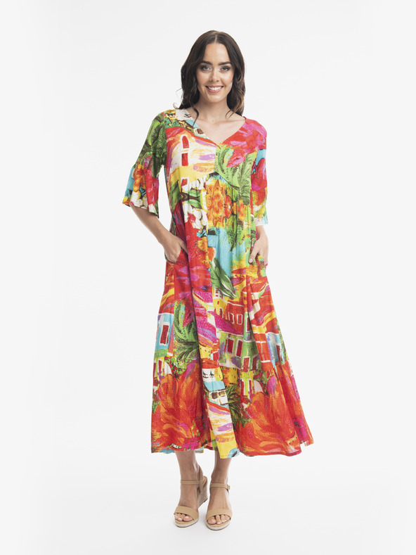 Orientique Rotes gemustertes Maxikleid Orientique Aiya Napa für Damen