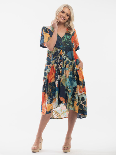 Orientique Dunkelblaues gemustertes Orientique Kleid für Damen