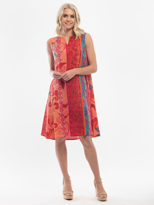 Orientique Rot-orangefarbenes Orientique gemustertes Kleid für Damen