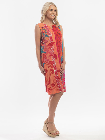 Orientique Rot-orangefarbenes Orientique gemustertes Kleid für Damen