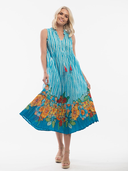 Orientique Weißes und hellblaues Orientique gemustertes Wendekleid für Damen