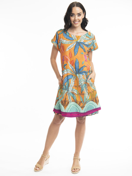 Orientique Blau-orangefarbenes Orientique Paphos Damen-Wendekleid