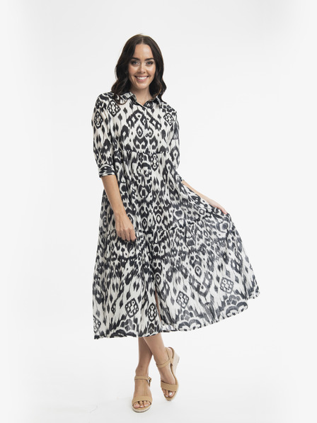 Orientique Weiß-schwarzes gemustertes Midikleid von Orientique Izmir für Damen
