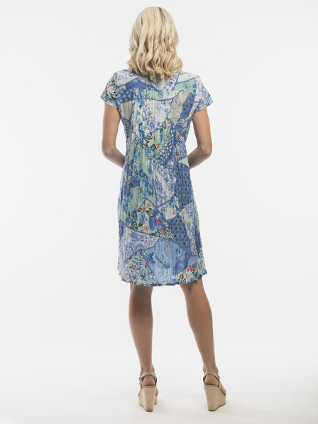 Orientique Blaues gemustertes Damenkleid mit Taschen Orientique