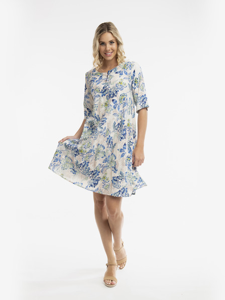 Orientique Weiß-blaues Orientique Rhodes gemustertes Kleid für Damen