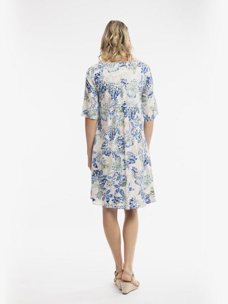 Orientique Weiß-blaues Orientique Rhodes gemustertes Kleid für Damen