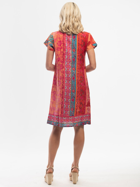 Orientique Rot-orangefarbenes Orientique gemustertes Kleid für Damen