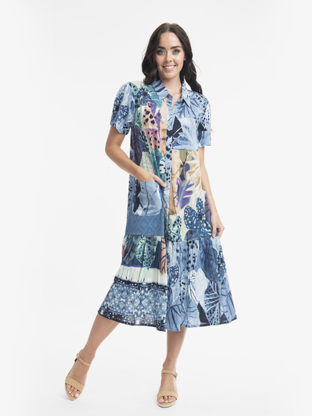 Orientique Orientique Agios blaues Damen Hemdblusenkleid mit Leinen