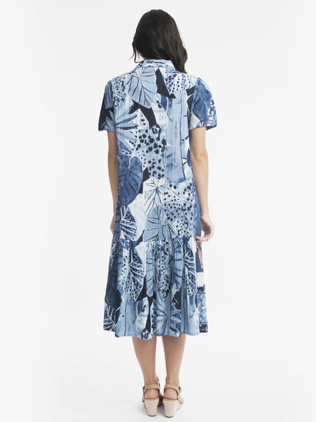 Orientique Orientique Agios blaues Damen Hemdblusenkleid mit Leinen
