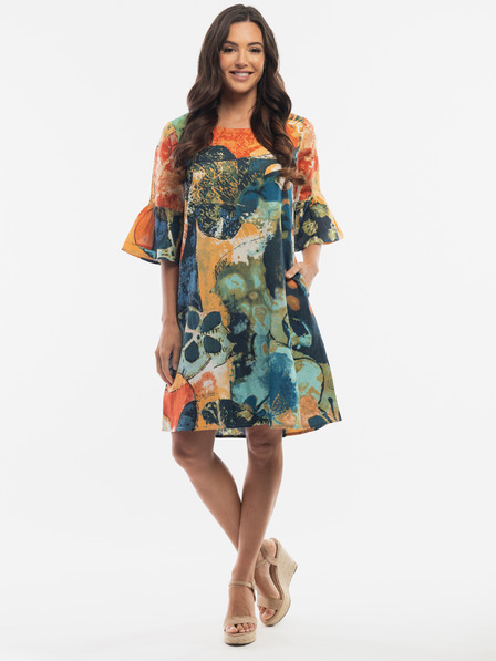 Orientique Dunkelblau-orangefarbenes Orientique-Damenkleid