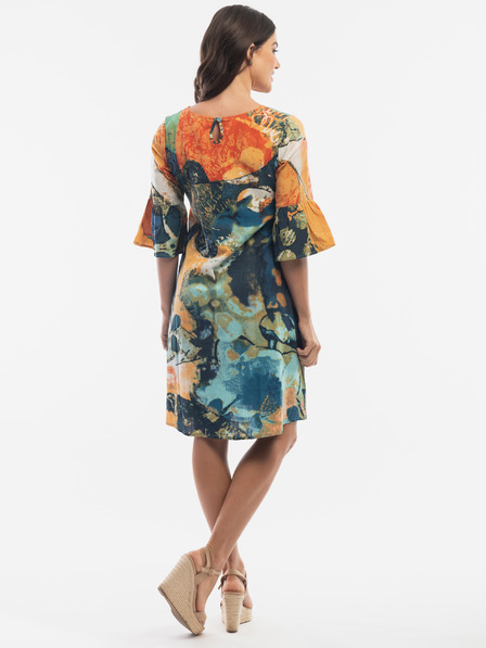 Orientique Dunkelblau-orangefarbenes Orientique-Damenkleid