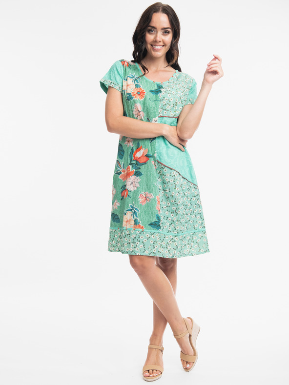 Orientique Türkisfarbenes Damenkleid mit Leinen Orientique Kaleici