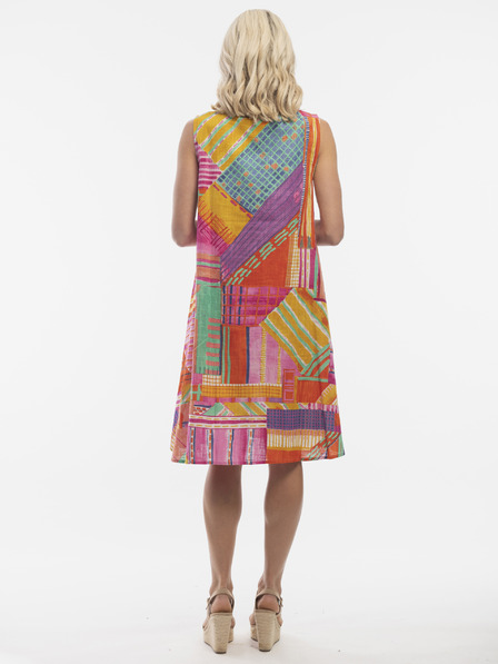 Orientique Orange-rosa gemustertes Damenkleid mit Taschen Orientique