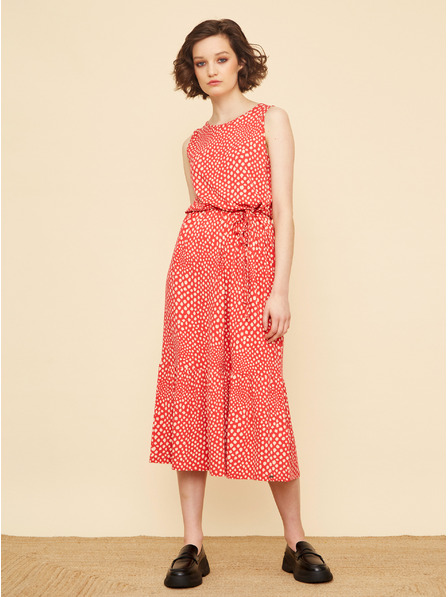 ZOOT.lab Beige und rot gemustertes Midikleid mit Krawatte ZOOT.lab Zula