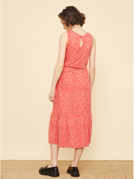 ZOOT.lab Beige und rot gemustertes Midikleid mit Krawatte ZOOT.lab Zula