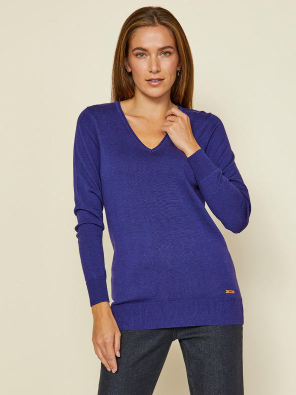 ZOOT.lab Dunkelblauer Damen-Basic-Pullover mit V-Ausschnitt ZOOT.lab Irma