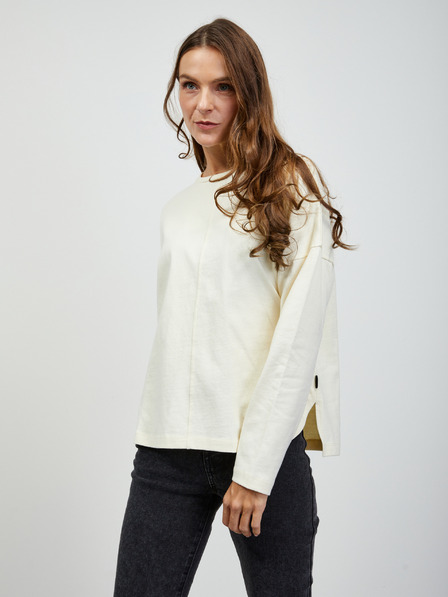 ZOOT.lab Cremefarbenes Damen-Langarm-Basic-T-Shirt ZOOT.lab Bambie