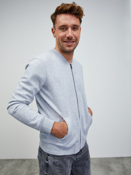 ZOOT.lab Hellgraues Herren-Sweatshirt mit Reißverschluss, gestromt ZOOT.lab Keanu