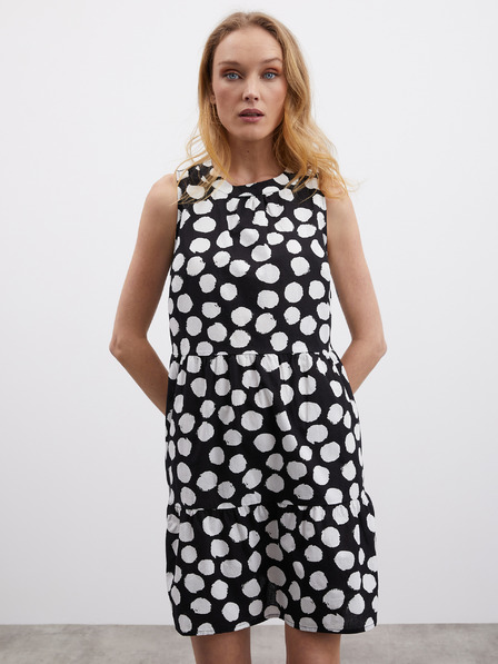 ZOOT.lab Weiß-schwarzes Damen-Polka-Dot-Rüschen-Kleid ZOOT.lab Petronella