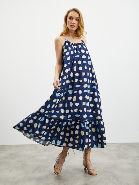 ZOOT.lab Dunkelblaues gemustertes Maxikleid für Damen mit Rüsche ZOOT.lab Grete