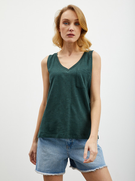 ZOOT.lab Dunkelgrünes Damen-Leinen-Tank-Top mit Tasche ZOOT.lab Josi