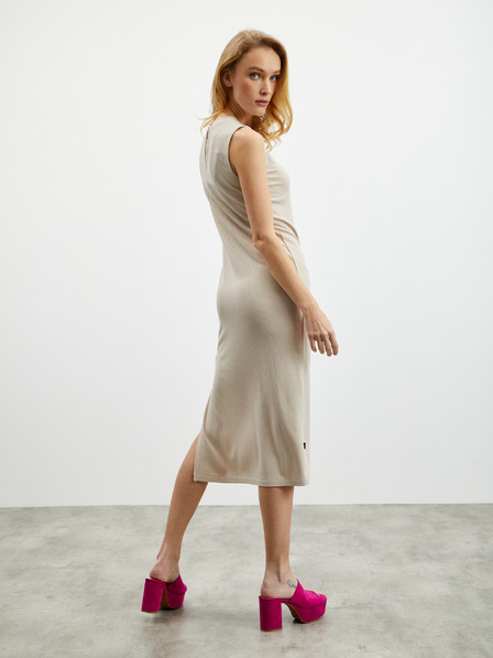 ZOOT.lab Beigefarbenes geripptes Damenkleid mit Schlitz ZOOT.lab Delie