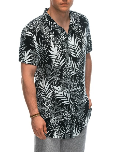 Ombre Clothing Viskose gemustertes Herren-T-Shirt mit kurzen Ärmeln OM-SHPS-0113 Ombre Clothing schwarz