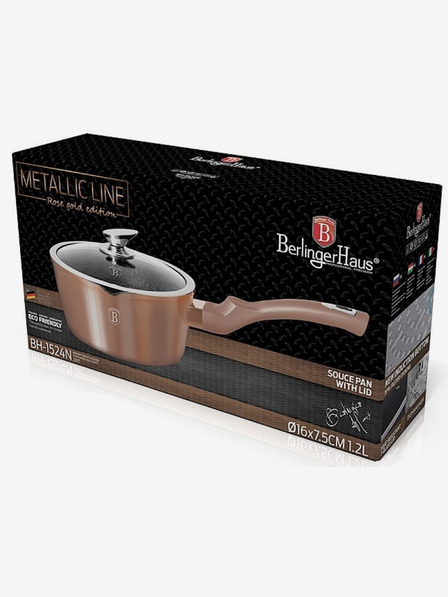Berlingerhaus Stielkasserolle mit Deckel und Marmoroberfläche 16 cm Rosegold Metallic Line BERLINGERHAUS