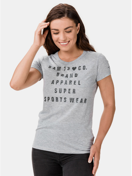 Sam 73 Hellgraues Damen-T-Shirt mit SAM 73 Penny bedruckt