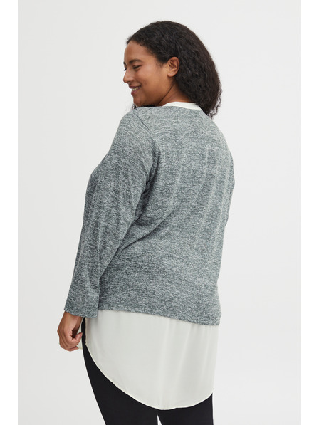Fransa Grau gestromter Damenpullover mit Hemdeinsatz Fransa