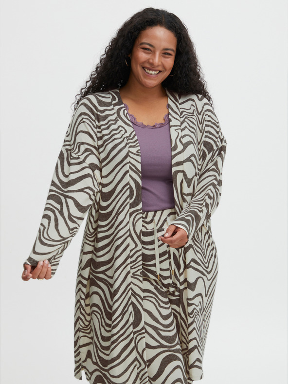 Fransa Braun-weiß gemusterte Damenstrickjacke Fransa