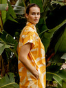 Fransa Weißes und orangefarbenes gemustertes Damen-Midikleid mit Taschen Fransa