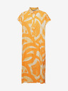 Fransa Weißes und orangefarbenes gemustertes Damen-Midikleid mit Taschen Fransa