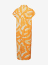 Fransa Weißes und orangefarbenes gemustertes Damen-Midikleid mit Taschen Fransa