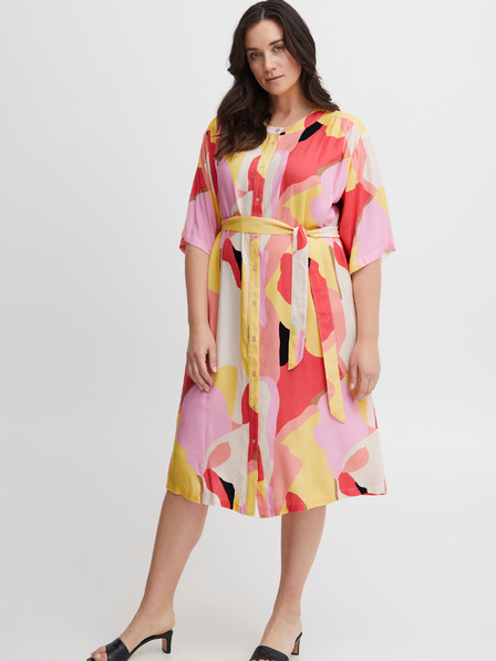 Fransa Weiß-rosa gemustertes Hemdblusenkleid für Damen Fransa