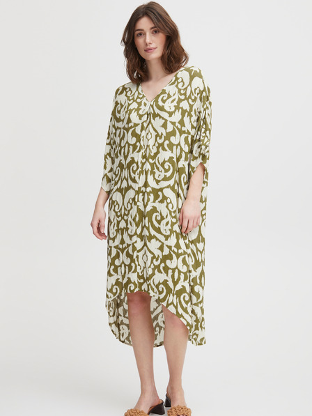 Fransa Weißes und khakifarbenes gemustertes Hemdblusenkleid für Damen Fransa