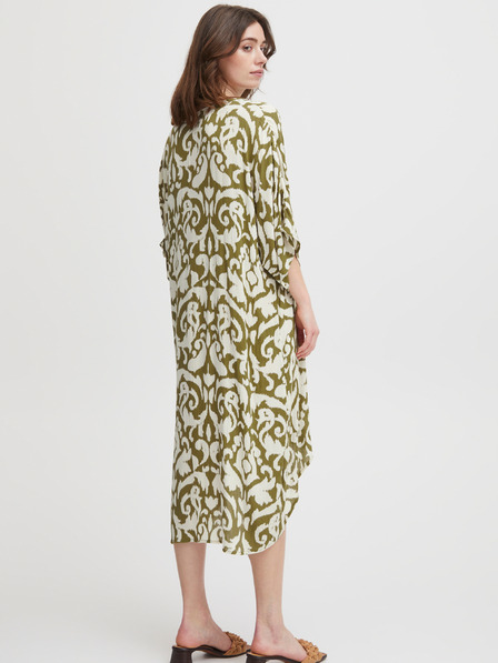 Fransa Weißes und khakifarbenes gemustertes Hemdblusenkleid für Damen Fransa