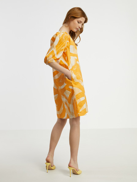 Fransa Weißes und orangefarbenes gemustertes Damenkleid Fransa